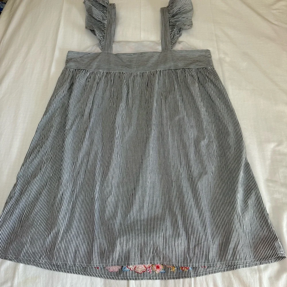 Savanna Jane Dress Large Floral Embroidered Striped Blue Ruffle Shift Travel - Picture 11 of 11